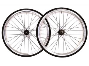 Zestaw kół torowych ostre koło srebrny Santafixie 30 mm Czarne Opony Czarne Szprychy Piasty