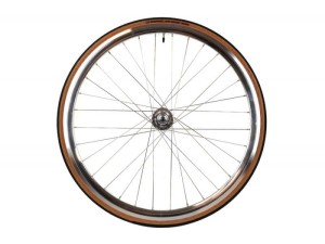 Koło Srebrne przód ostre koło torowe Santafixie 30 mm + Opony czarno beżowe 