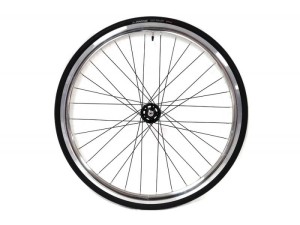 Koło Srebrne przód ostre koło torowe  czrne szprychy i piasty Santafixie 30 mm + Opony 