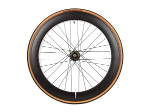 Koło Czarny tył ostre koło torowe Santafixie 60 mm plus opona czarno beżowa wolnobieg zębatka