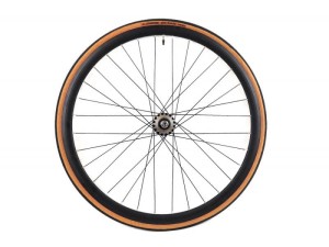 Koło Czarny tył ostre koło torowe Santafixie 30 mm plus opona czarno beżowa wolnobieg zębatka