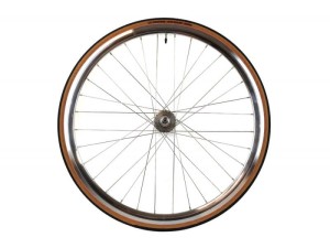 Koło Srebrne tył ostre koło torowe Santafixie 30 mm plus opona czarno beżowa wolnobieg zębatka