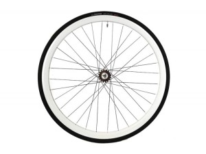 Koło Białe tył ostre koło torowe Santafixie 30 mm plus opona wolnobieg zębatka